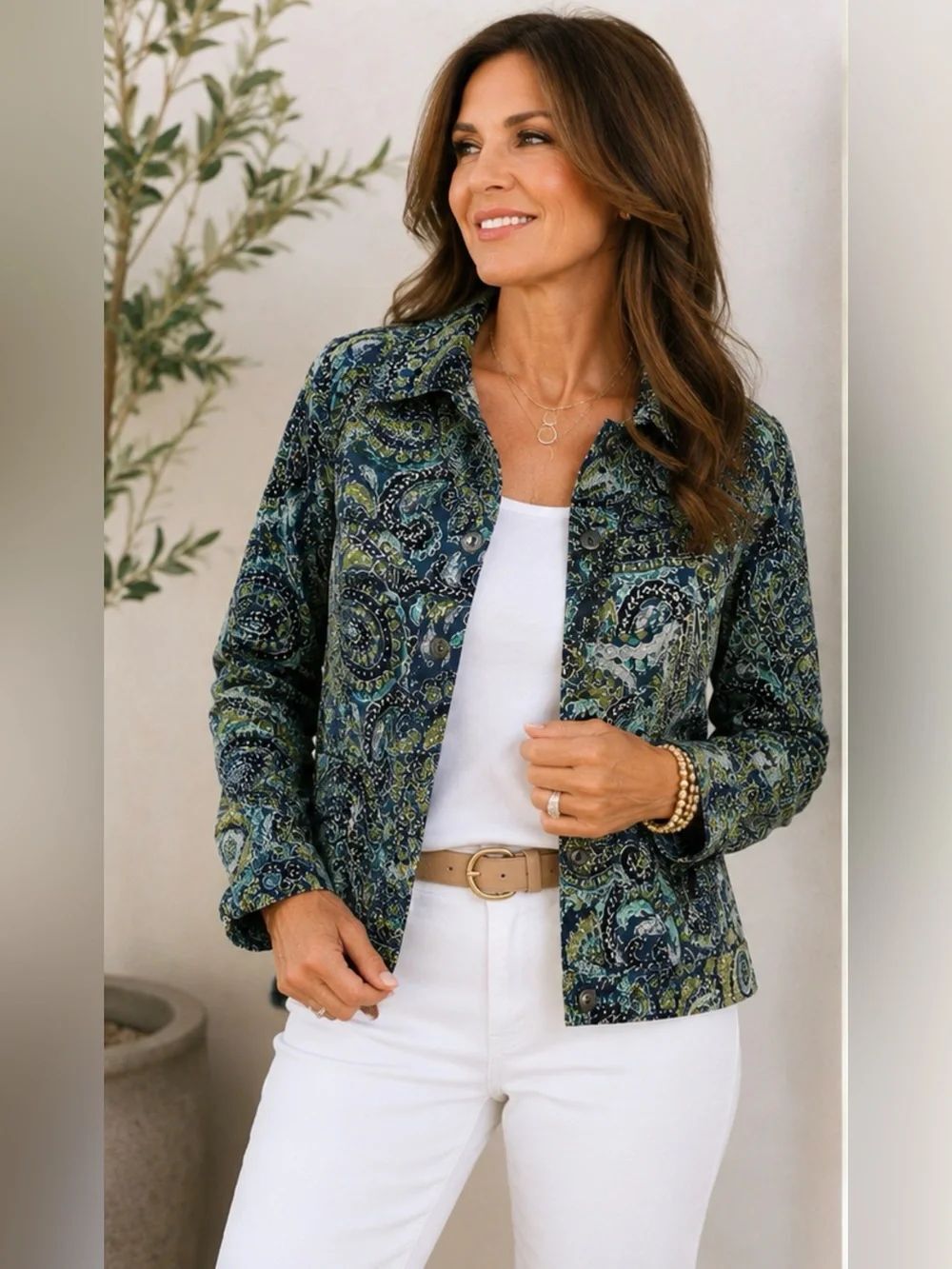 Charter Club Paisley Print Jacket XL Blue Green Stretch Cotton Casual Shacket